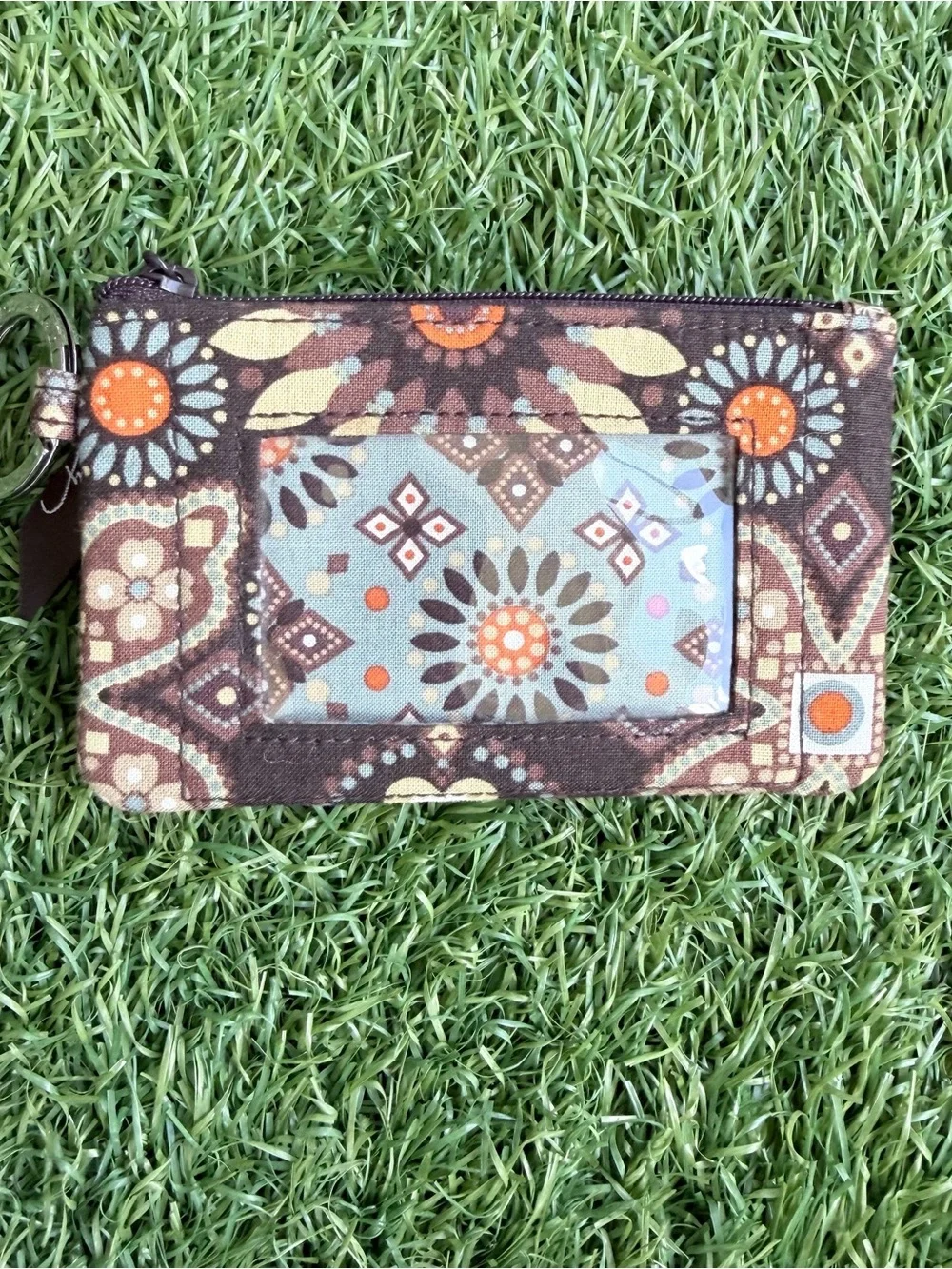 Vera Bradley Kensington Zip ID Case Coin Purse Keychain Brown Orange Retired